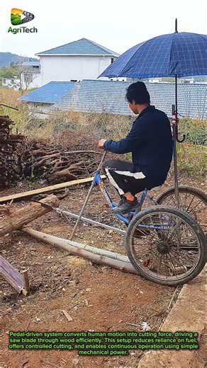 Pedal Powered Saw Machine Cutting Logs With Zero Fuel