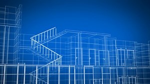 Abstract Beautiful Building Process of Skyscraper Blueprint Grid Seamless. Looped 3d Animation of Growing Construction Progress Modern Building in Lines Structure. 4k Ultra HD 3840x2160.