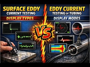 Different types of displays used for surface eddy current testing vs eddy current testing of tubing.