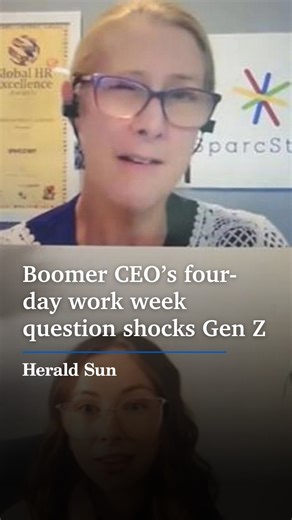 A Zoom exchange between a Gen Zer and a Baby Boomer CEO is going viral because of one “shocking” question. What do you think? #genz #babyboomer #worklifebalance | Herald Sun