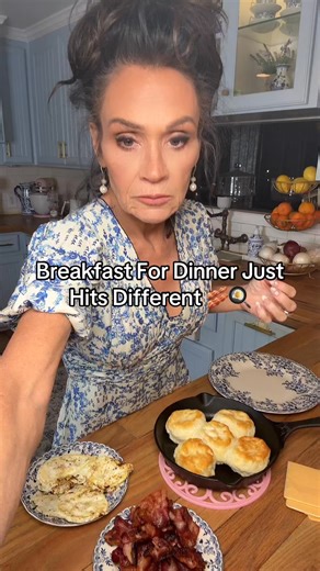 Sometimes dinner doesn’t need to be complicated. Tonight it was biscuits, crispy bacon, soft eggs, and melty cheese stacked up into the kind of bacon, egg, and cheese biscuit that makes you stop talking mid-bite. I don’t know what it is, but breakfast food just tastes better at night. Maybe it’s the comfort. Maybe it’s the nostalgia. Either way… supper was simple and it was perfect! #breakfastfordinner #dinnerideas #dinner #biscuits #nostalgia #recipe #food | Cherie Hicks Leone