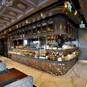 [Hot Item] Custom Hotel Restaurant Counter Design Brown Marble Commercial Food Service Bar Counter