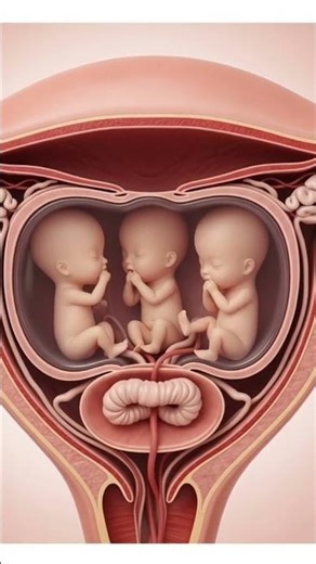 Three Babies Inside the Womb | Realistic Triplet Pregnancy 3D Cross-Section View #pregnancy #shorts