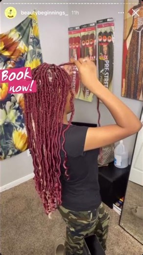 Red faux locs by a Houston natural hairstylist