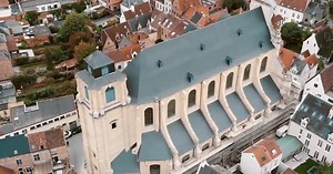 Aerial View of Church and Town Architecture