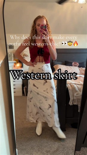 This western maxi skirt brings effortless movement and bold style to any look. Flowy fit, statement details, and easy to dress up or down with boots or sandals. If your skirts don’t make an entrance, this one does. ✨ I’m wearing a small being 130 lbs and 5’4. Fit is true to size #skortoutfit #jeanskirt #plussizeskirt #skimsbodysuit #golfskirt