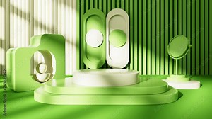 Abstract geometric architecture and empty stage, geometric figure, indoor light and shadow, 3d rendering.