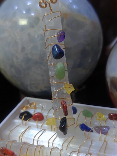 Selenite Seven Chakra Wand for Aura Cleansing & Spiritual Work