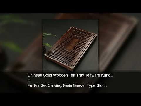 Chinese Solid Wooden Tea Tray Teaware Kung Fu Tea Set Carving Table Drawer Type Storage Drainag