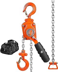 VEVOR Manual Lever Chain Hoist, 1/4 Ton 550 lbs Capacity 5 FT Come Along, G80 Galvanized Carbon Steel with Weston Double-Pawl Brake, Auto Chain Leading & 360° Rotation Hook, for Garage Factory Dock