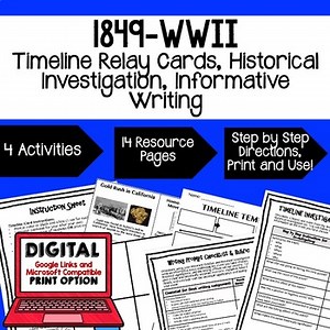 US History 1849-WWII Timeline Relay & Writing with Google Drive Link