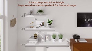 Floating Shelves 48 Inch Long, 8" Deep White Floating Shelf Wall Mounted, Deep & Thick Wall Shelf for Fireplace Mantel, Large Display Storage Shelving for Books, Living Room, Bedroom, Set of 1
