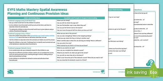 EYFS Maths Mastery Spatial Awareness Planning and Continuous Provision Ideas
