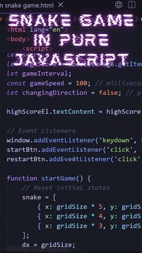 Build a Snake Game Using HTML, CSS & JavaScript 🐍 | Beginner Project #shorts #javascript #html5 #css