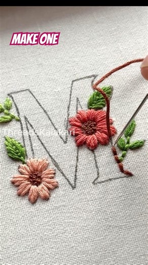 Hand Embroidery designs- Embroidery work Letter M #shorts #embroidery #satinstitch #beginnersstitch