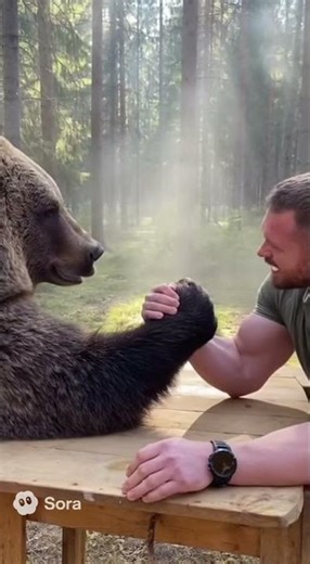 Man vs. Bear: The Ultimate Arm Wrestling Match! 🐻💪🤯 #wildlife #bear #funny