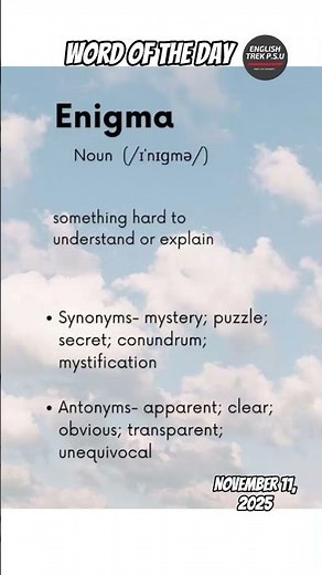 Word of the Day "Enigma" Meaning, Synonyms, Antonyms, Pronunciation,#English
