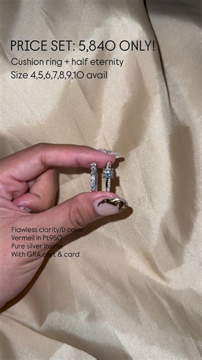 Moissanite & Diamond Sparks on Instagram: "AVAILABLE TODAY !!!! 1carat CUSHION cut ring Price: 3,500 only. ❤️ Size : 4,5,6,7,8,9 Half eternity ring Price: 2,340 only Size: 4,5,6,7,8,9,10 ✨Clarity: flawless (FINEST QUALITY OF MOISSANITE) ✨Color: D Better than vvs1 ✨Actual photo taken by us ✨Hardness 9.25 ✨Positive with diamond pen test ✨.50 and above ct with serial engraved Moissanite never fades. Like diamond it shines forever. ❤️ With certificate and card In vermeil PT950 Also available in 14k 