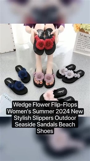 Wedge Flower Flip-Flops Women's Summer 2024 New Stylish Slippers Outdoor Seaside Sandals Beach Shoes #sandals #Sandals #sandalsshoes #shoesandals
