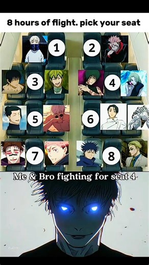 8 Hour Flight With JJK Characters... Which Seat? 😅😭#gojo #fyp #viral #jjk #jujutsukaisen #trending