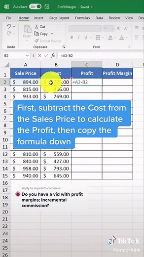 Reply to @dupetal How to calculate Profit Margin #excel #excelhelp #exceltok #learnontiktok #knowledge #jobtips #businesstips #worklife #learnontiktok