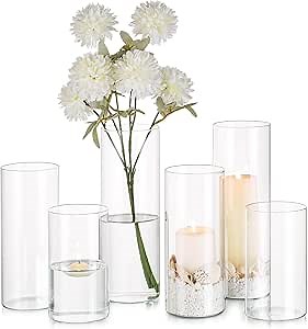 Amazon.com: Glasseam Clear Glass Cylinder Vase, 6pcs Glass Vases for Centerpieces, Modern Floating Candle Vases for Flowers, Hurricane Vase Decor Candle Holder for Pillar Candles Wedding Deco (5.5"/7.5"/9.5") : Home & Kitchen