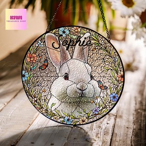 Custom Bunny Portrait Suncatcher: Glass Rabbit Memorial, Pet Loss Gift - Etsy