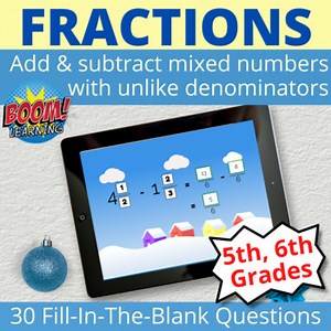 Add and subtract mixed numbers with unlike denominators BOOM CARDS