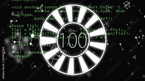 Circular loading animation over green programming code and molecular structures