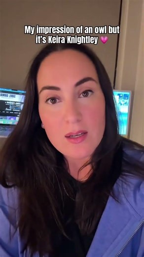 My impression of an 🦉 but it’s our queen of piercing, winded stares - Keira Knightley