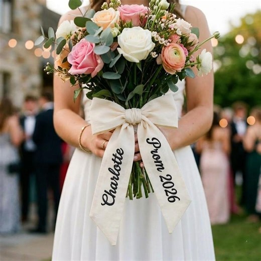 Embroidered Prom Couple Bouquet Sash, Class of 2026 Graduation Ribbon,personalized Name Monogram, Custom Couple Decoration,prom Gift for Her - Etsy