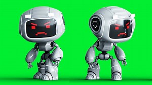 Angry white toy robot animation. Phisical motion blur. Realistic green screen 4k animation. Green screen | Premium Stock Video Footage