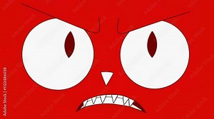 Intense Anger: Red Cartoon Face with Piercing White Eyes and Bold Expression.