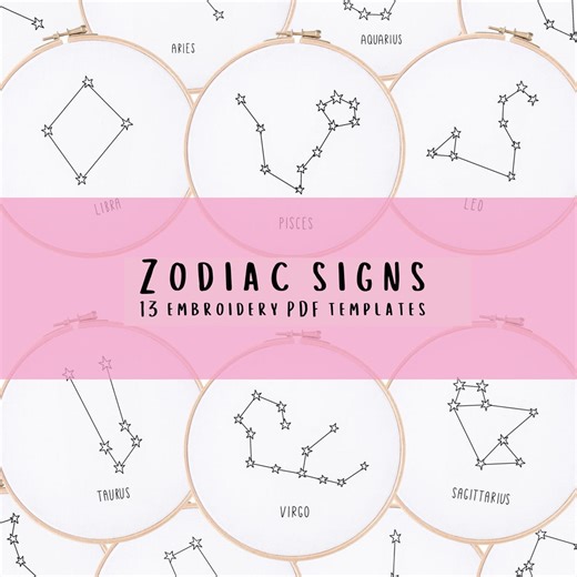 Zodiac Signs Embroidery Template Bundle | 3–8 Inch Sizes | Printable PDF Template Only - Etsy