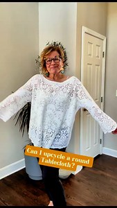 2.7K reactions · 168 shares | After the holidays, I found several of these soft cotton Quaker lace table cloths at thrift stores. I really love them for summer! I did make this one a little too roomy and ended up taking it in a bit to fit better. I thought the round table cloth would be problematic, but it worked great and gave it a nice shape. Pattern is found on Etsy, shop: tropical research, pattern: tshirt tunic. One of my all-time faves! #trtshirttunic | Sully's Upcycled | Facebook