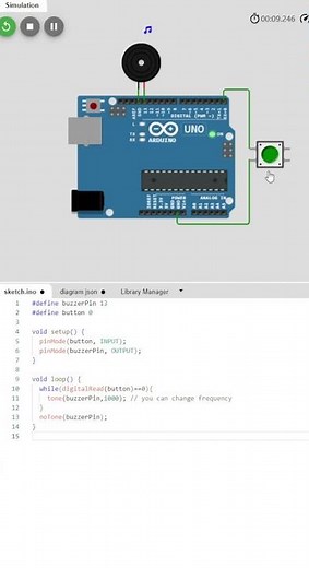 how to use buzzer with arduino. on off by button input. #arduino #buzzer #circuit #code #frequency