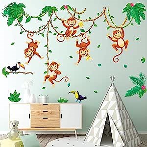 Amazon.com: DECOWALL DWL-2013 Monkeys in Jungle Wall Stickers Wall Decals Peel and Stick Removable Wall Stickers for Kids Nursery Bedroom Living Room d?cor : Baby