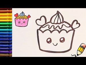 How to draw a cupcake, drawing easy and cute cupcake, beginner drawing tutorial