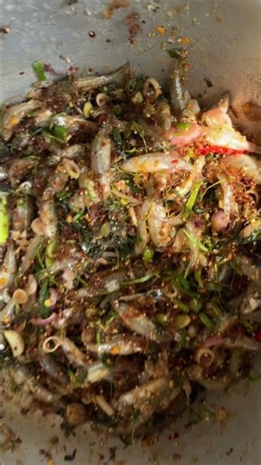 Minnow salad, bursting with a popping sound.