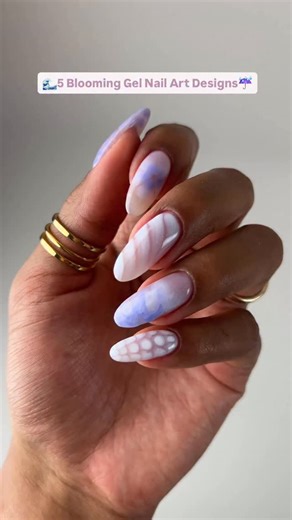 5.1K views · 42 reactions | Are you using Blooming Gel to its best abilities? Here’s 5 Blooming Gel Nail Art designs you can create with DND Blooming Gel Clear ☔️ Nails by @sadiejnails  Brushes: DND Dotting Nail Art Tools DND French Brush #10 DND Nail Art Liner Brush #09 秊colorblock 請floral swirls ️marble 便tortoise shell #dndgelpolish #dndgel #nails #bloominggel #marblenails #bloominggelnails #nailart #nailarttutorial | Dnd Gel | Facebook