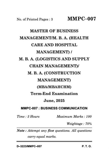 MMPC-007 June 2025 | IGNOU Previous Year Question Paper