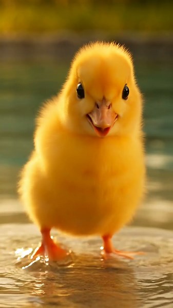 So Cute! Fluffy Duckling Drinking Water in the Sun 🦆☀️