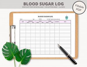 Blood Sugar Log, Diabetes Printable, Blood Sugar Tracker, Diabetic Log, Diabetes Tracker, Editable PDF Download, Glucose Log, Blood Glucose - Etsy