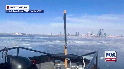 The U.S Coast Guard breaks up ice in the New York Harbor