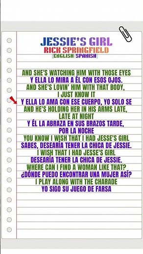 Jessie's GirlRick Springfield Lyrics English/spanish #viral #viralvideo #shortvideo #song #trending