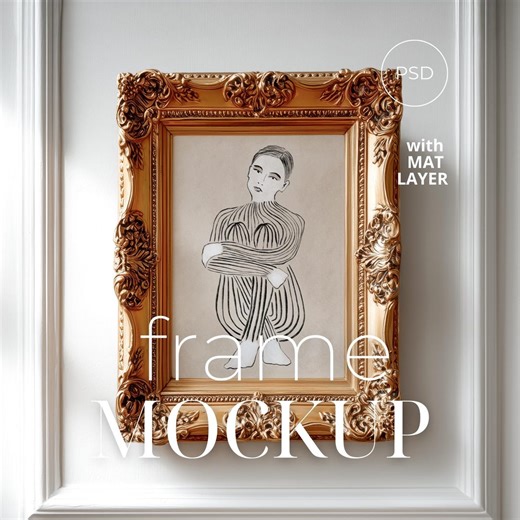 Vintage Ornate Gold Frame Mockup: Vertical PSD Template With Mat, DIN A - Etsy