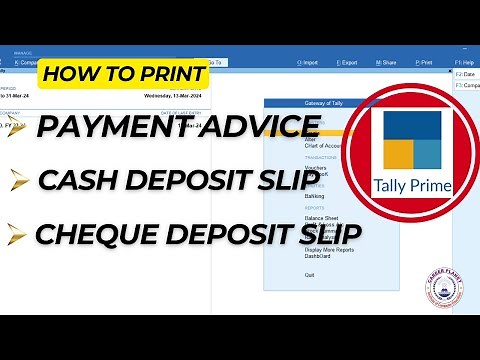 Tally Prime: Payment Advice, Cash and Cheque Deposit Slip