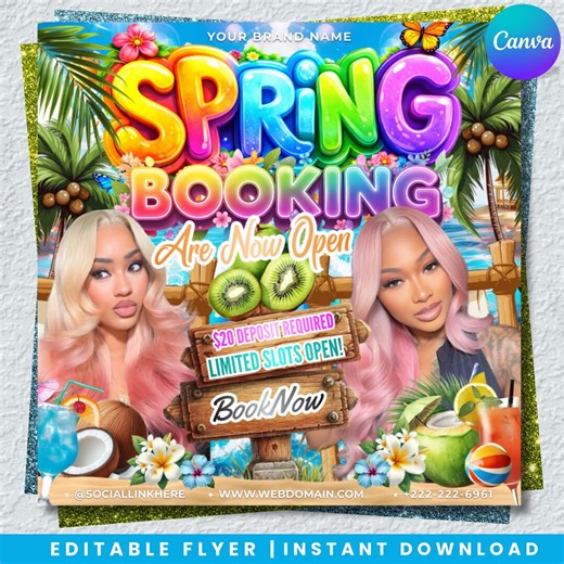 Spring Break Booking Flyer, Spring Booking Flyer, Spring Break Sale Flyer, Spring Special Flyer, Hair Lash Nail Makeup Braids,canva Editable - Etsy