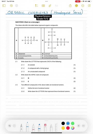 Organic Compounds in Physical Science for Grades 11/12