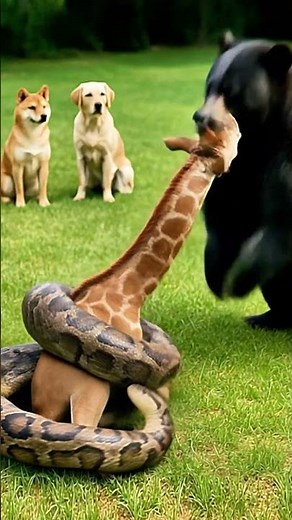 Savage Black Bear vs Python Battle With Shiba & Lab Watching! #Bear #Python